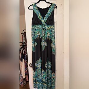 Madison Black Maxi Dress with Teal & Green Paisley Print